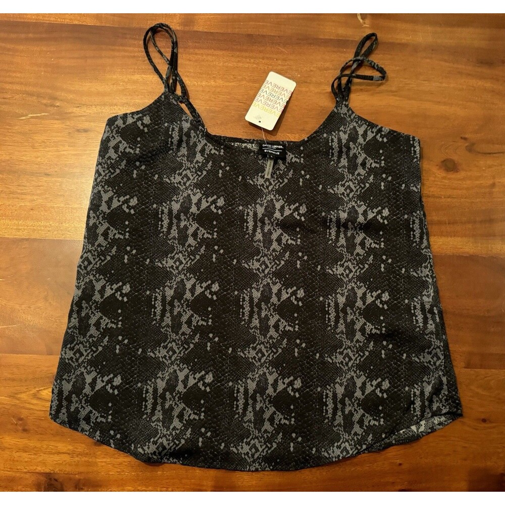 NWT David Lerner x Evereve Snake Cami Black Grey Snakeskin Tank Top Size L